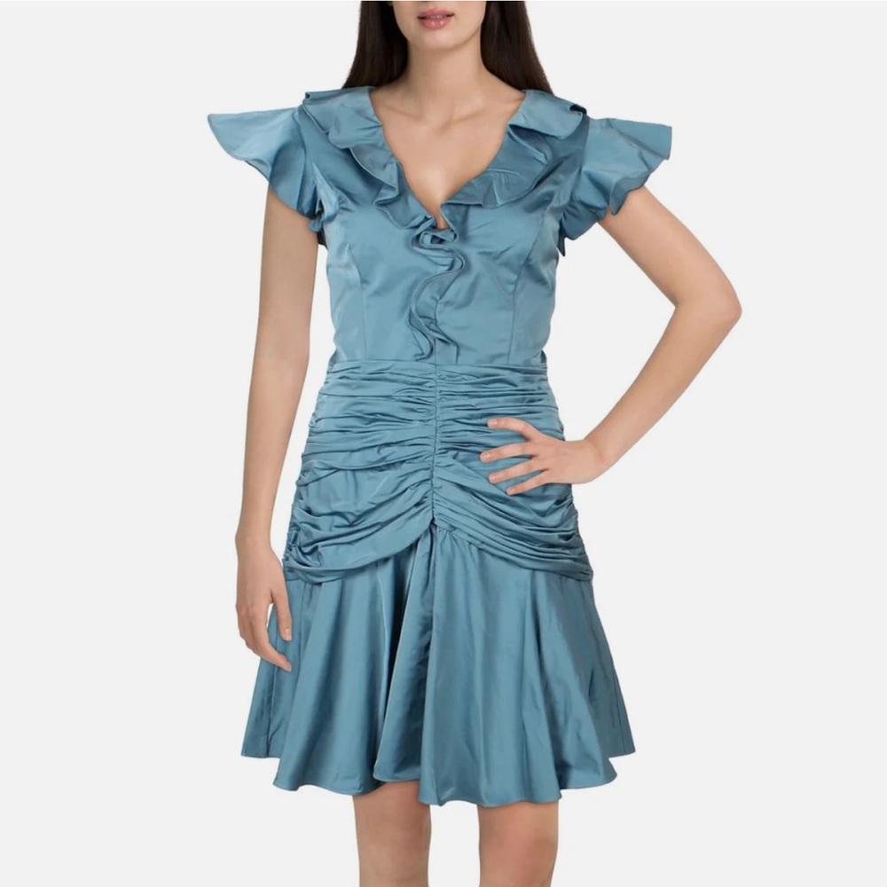 Flor et.al Dante Blue Pleated Short Cocktail Dress Size 8